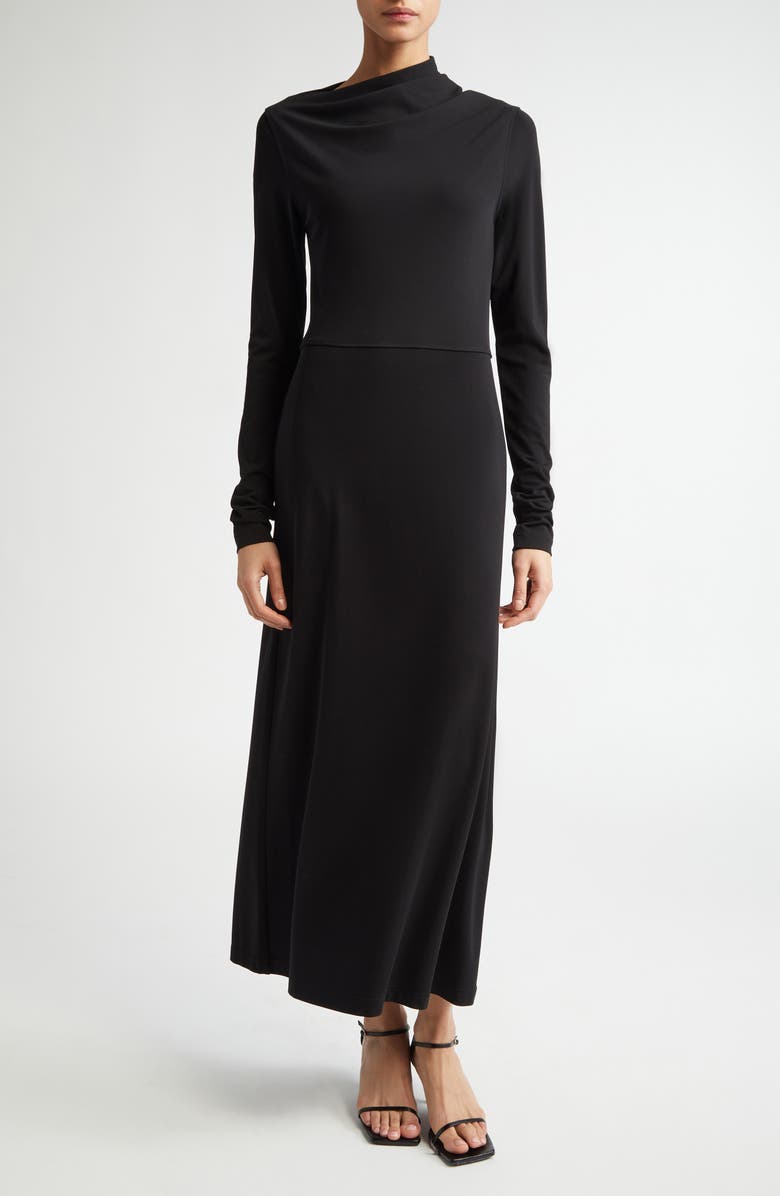 TOTEME Draped Long Sleeve Jersey Dress, Main, color, Black