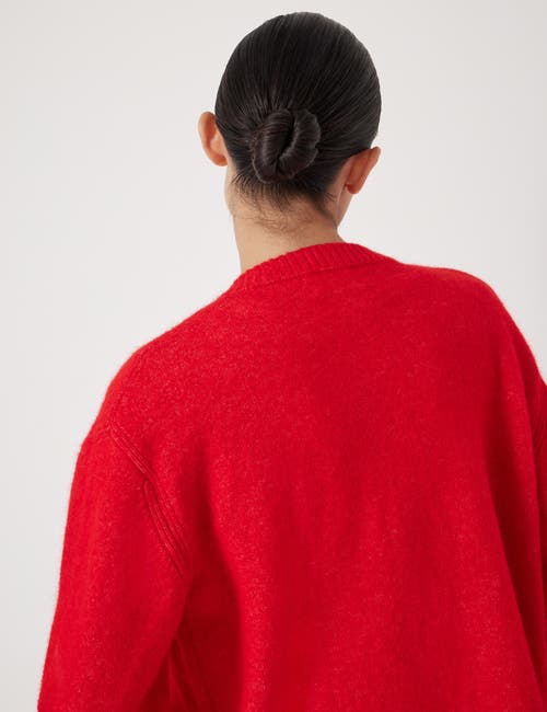 Hush Crew Neck Boxy Wool Blend Cardigan In Red