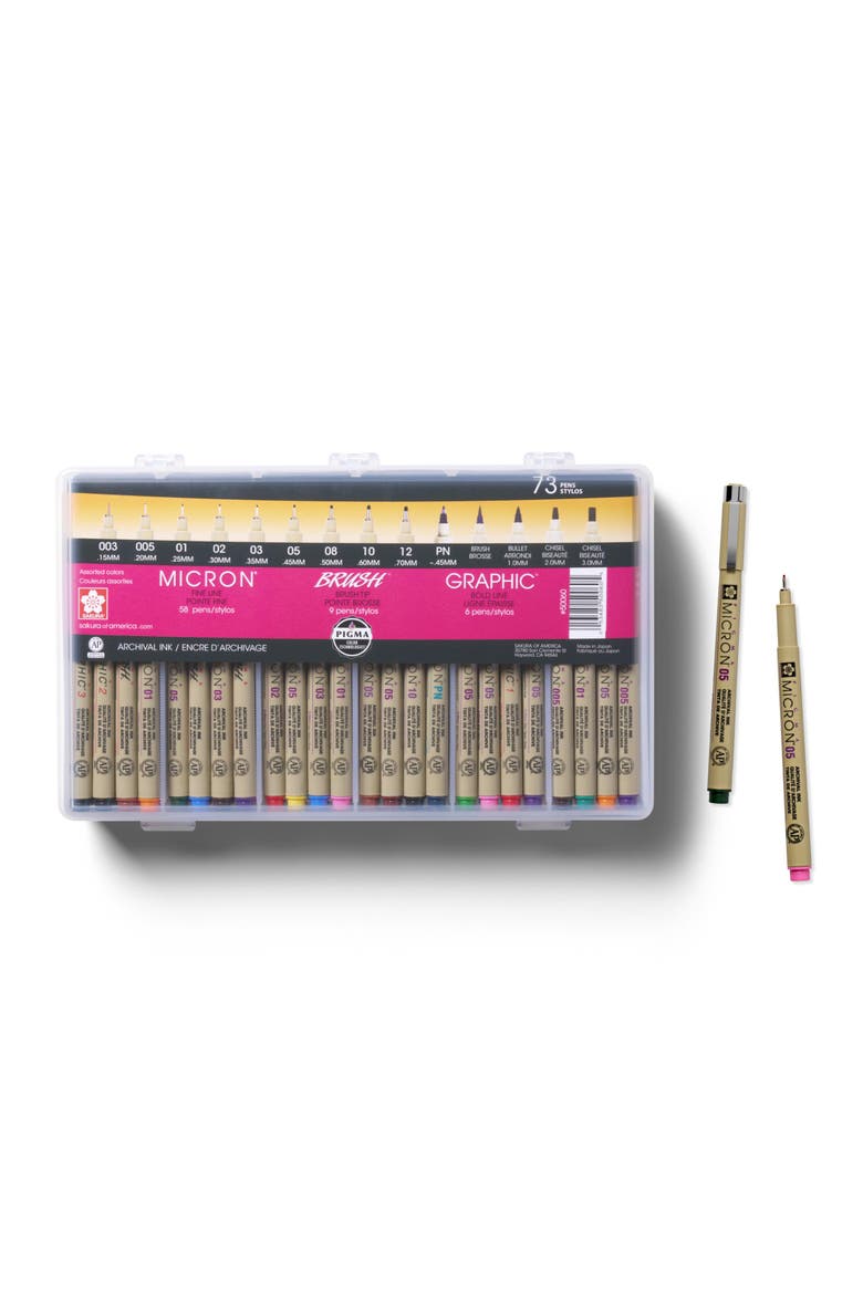 Pigma Micron Color Pen Set, 73 Count Fineliner Artist Gift Set., Main, color, Multicolor
