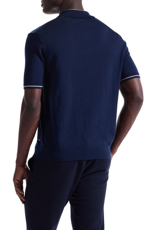 Bugatchi Three Button Merino Wool & Silk Polo In Blue