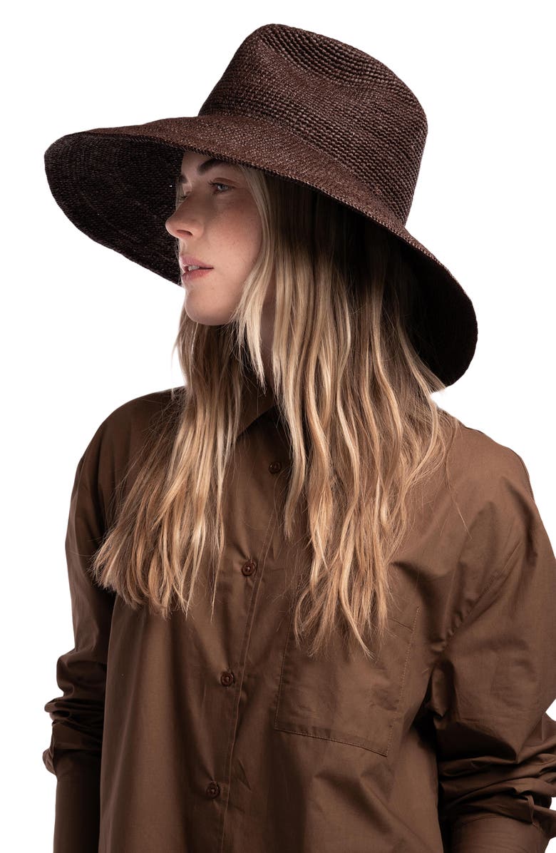 Janessa Leoné Waverly Wide Brim Packable Straw Hat, Alternate, color, Chocolate