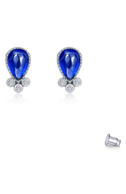 Lab Grown Sapphire & Simulated Diamond Stud Earrings