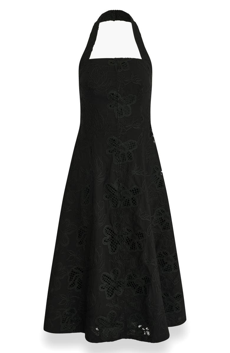 Donna Karan New York Embroidered Halter Cocktail Dress, Alternate, color, Black/Black