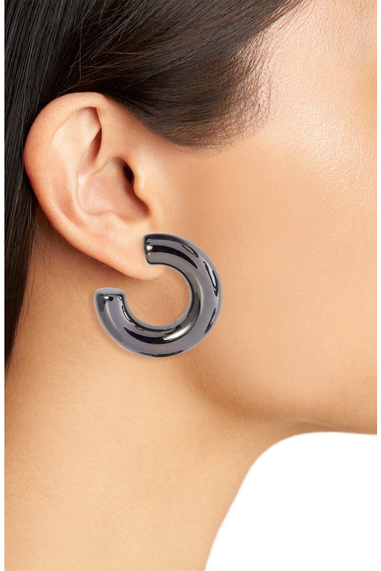 x Draya Michele Jelia Set of 3 Tube Hoop Earrings, Alternate, color, GUNMETAL
