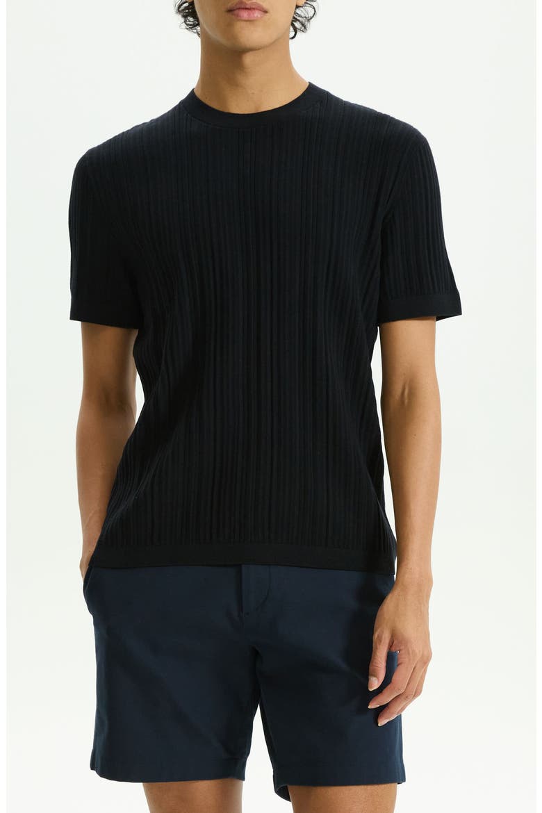 Damian Rib Crewneck T-Shirt, Main, color, BLACK