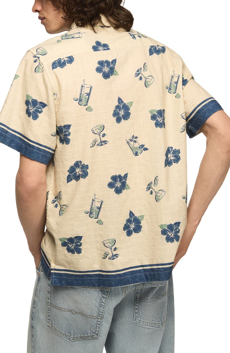 Lucky Brand Floral Cotton Blend Ripstop Camp Shirt, Alternate, color, Blue Print