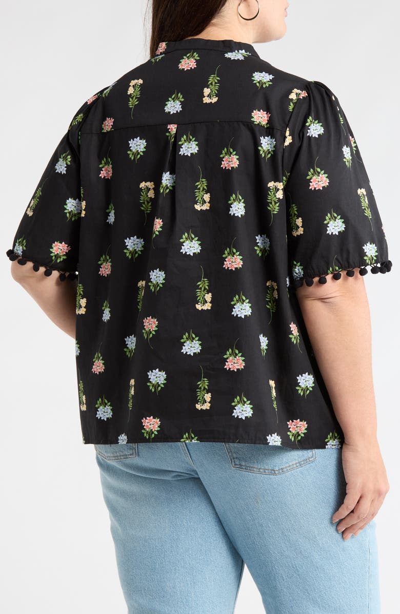 SUGARLIPS Floral Pompom Cotton Top, Alternate, color, Black-Coral-Green