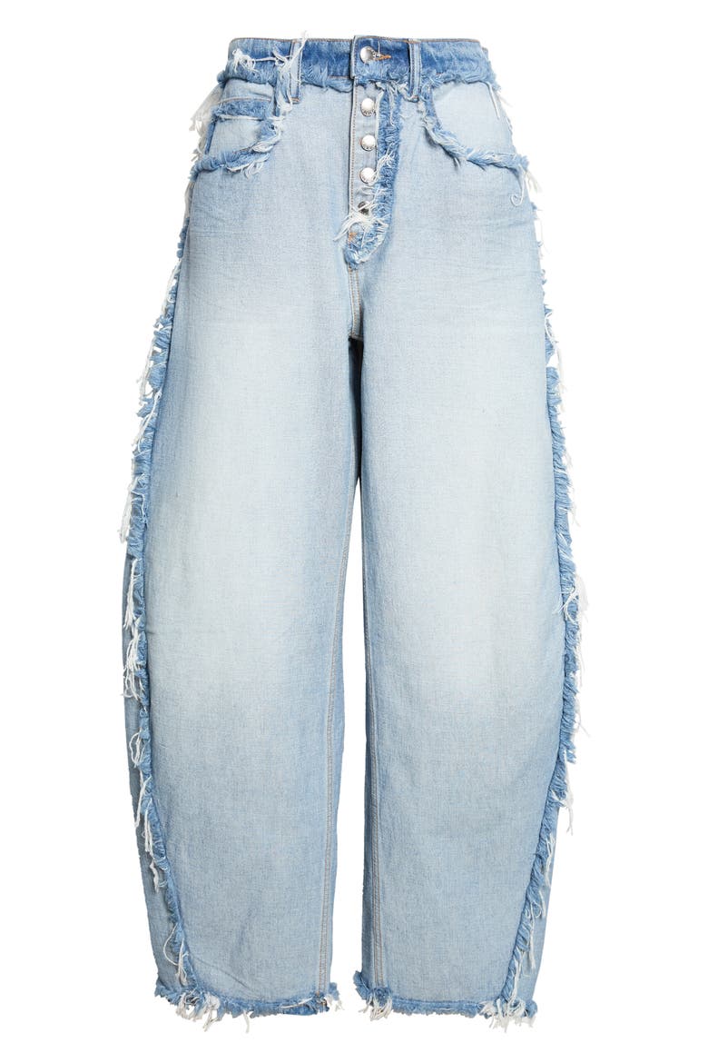 Inverted Blow Up Frayed Barrel Leg Jeans, Main, color, INVERTED BLEACH BLUE