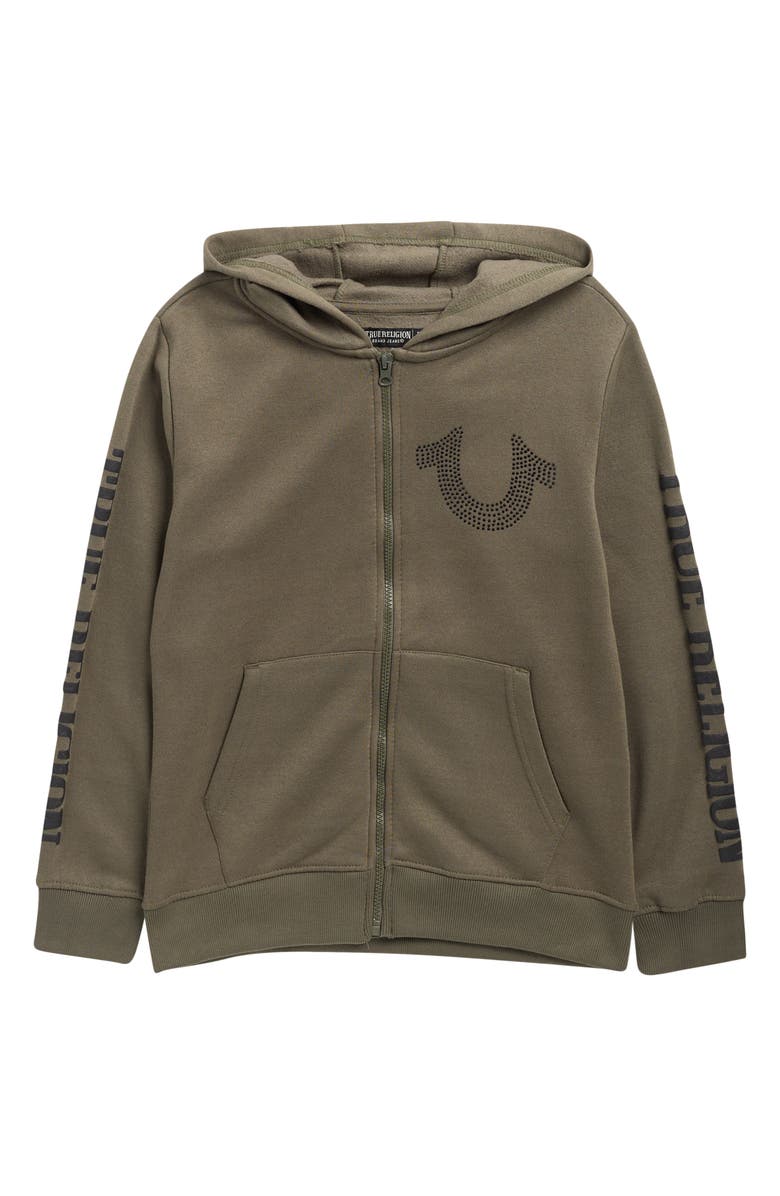 True Religion Kids' Rhinestone Horseshoe Zip-Up Hoodie, Main, color, Kalam
