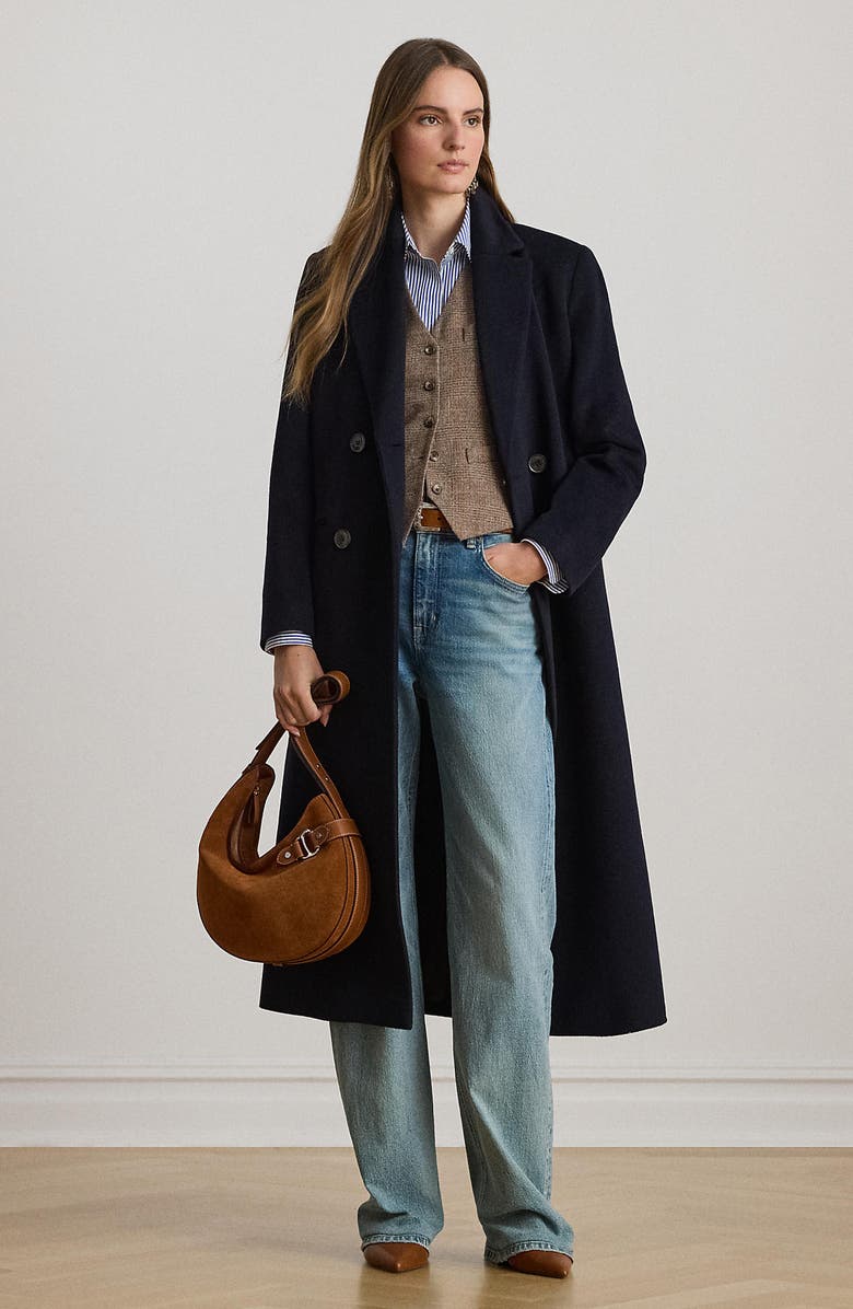 Lauren Ralph Lauren Double Breasted Wool Blend Reefer Coat, Alternate, color, Regal Navy