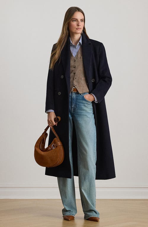 Ralph Lauren Lauren  Double Breasted Wool Blend Reefer Coat In Brown