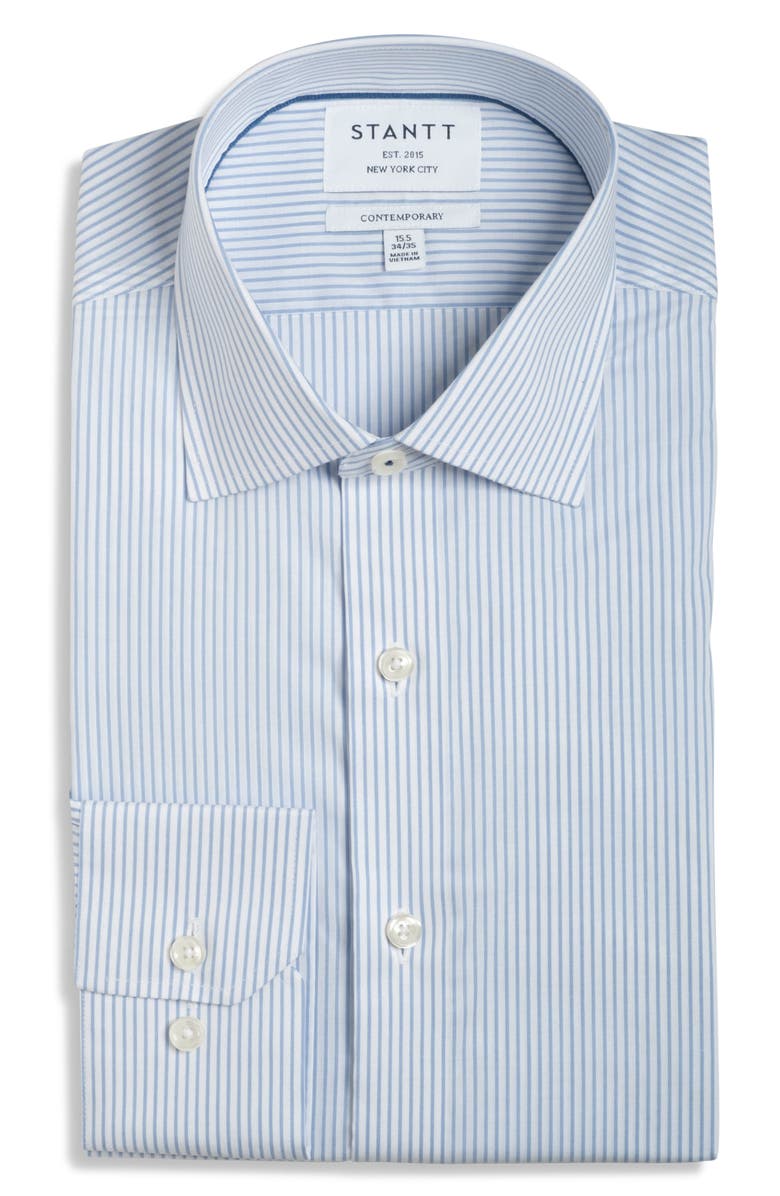 Stantt Contemporary Fit Bengal Stripe Wrinkle Resistant Cotton Dress Shirt, Main, color, Blue/ White