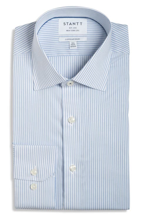 Contemporary Fit Bengal Stripe Wrinkle Resistant Cotton Dress Shirt (Regular, Big & Tall)