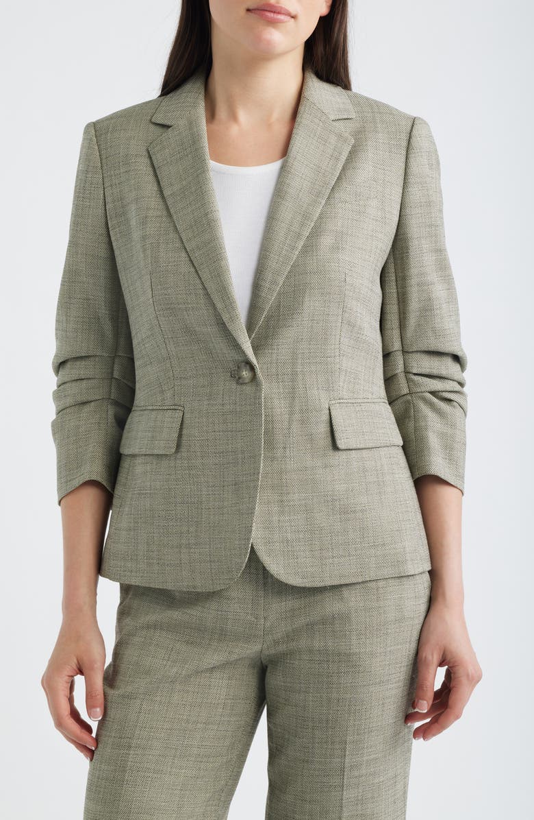 Anne Klein Scrunch Sleeve One-Button Blazer, Alternate, color, Bay Leaf Multi