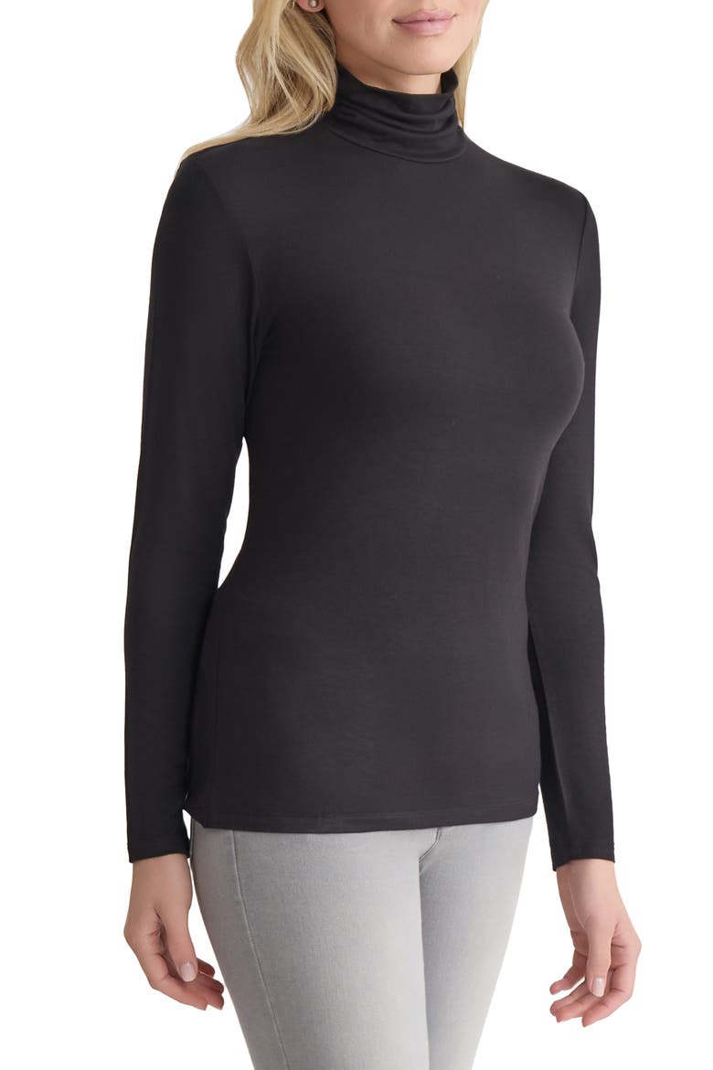 Shirred Turtleneck Top, Alternate, color, JONES BLACK