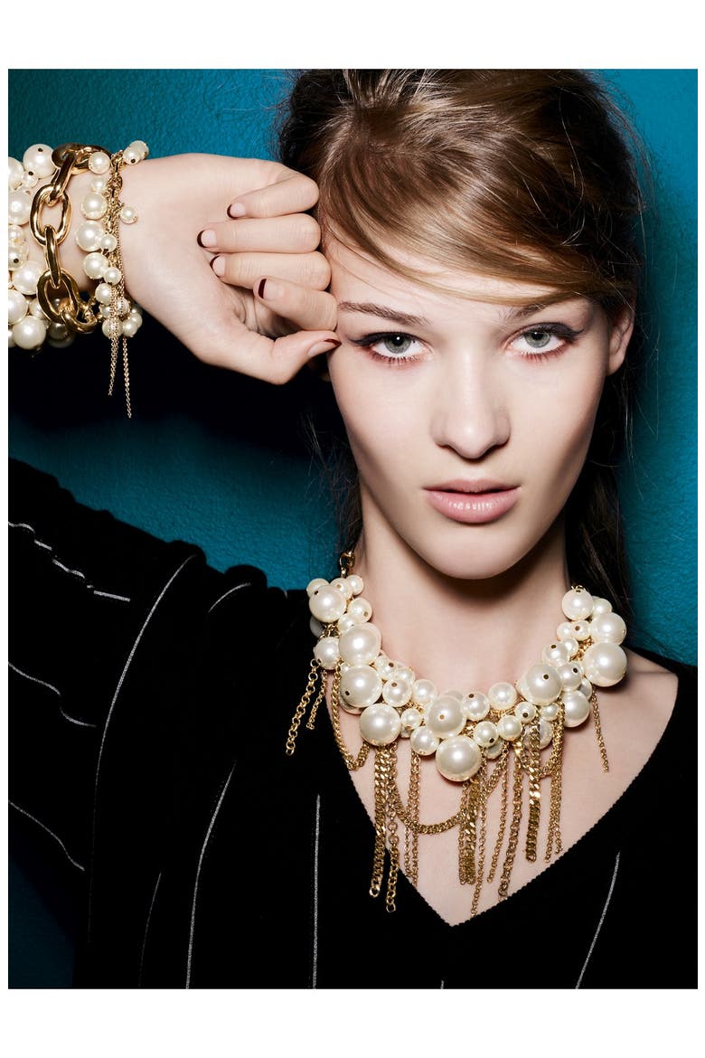 Fringed Faux Pearl Statement Necklace, Alternate, color, PEARL/ANT GOLD