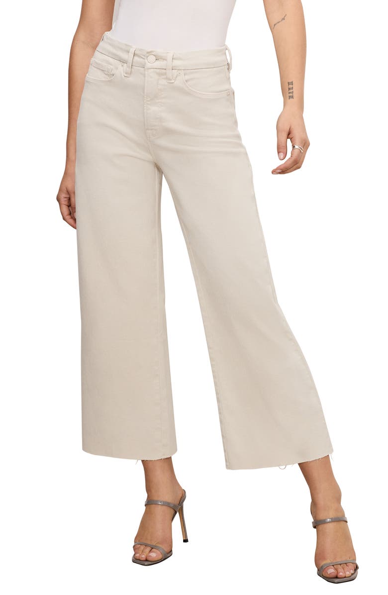 Good American Good Waist Raw Hem High Waist Crop Palazzo Jeans, Main, color, Bone001