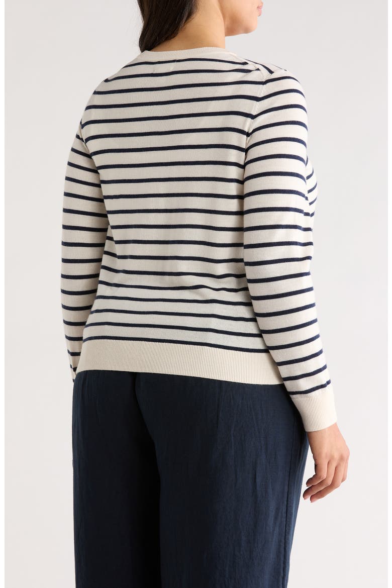 Merino Wool Blend Crewneck Cardigan, Alternate, color, IVORY- NAVY JOSEPHINE STRIPE