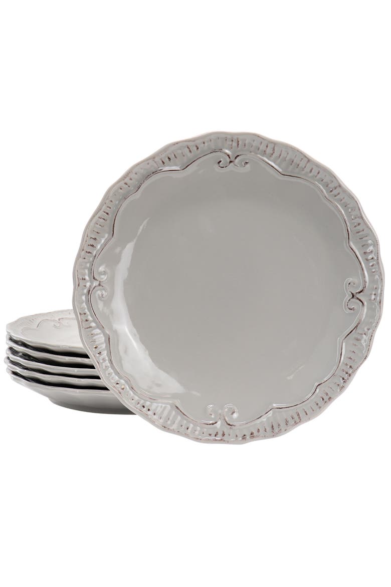 6 piece 11 Inch Stoneware Embossed Dinner Plate Set, Main, color, Grey