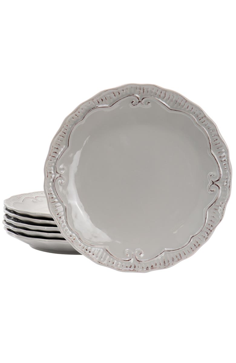 Modern Southern Home Capri 6 piece 11 Inch Stoneware Embossed Dinner Plate Set, Main, color, Grey