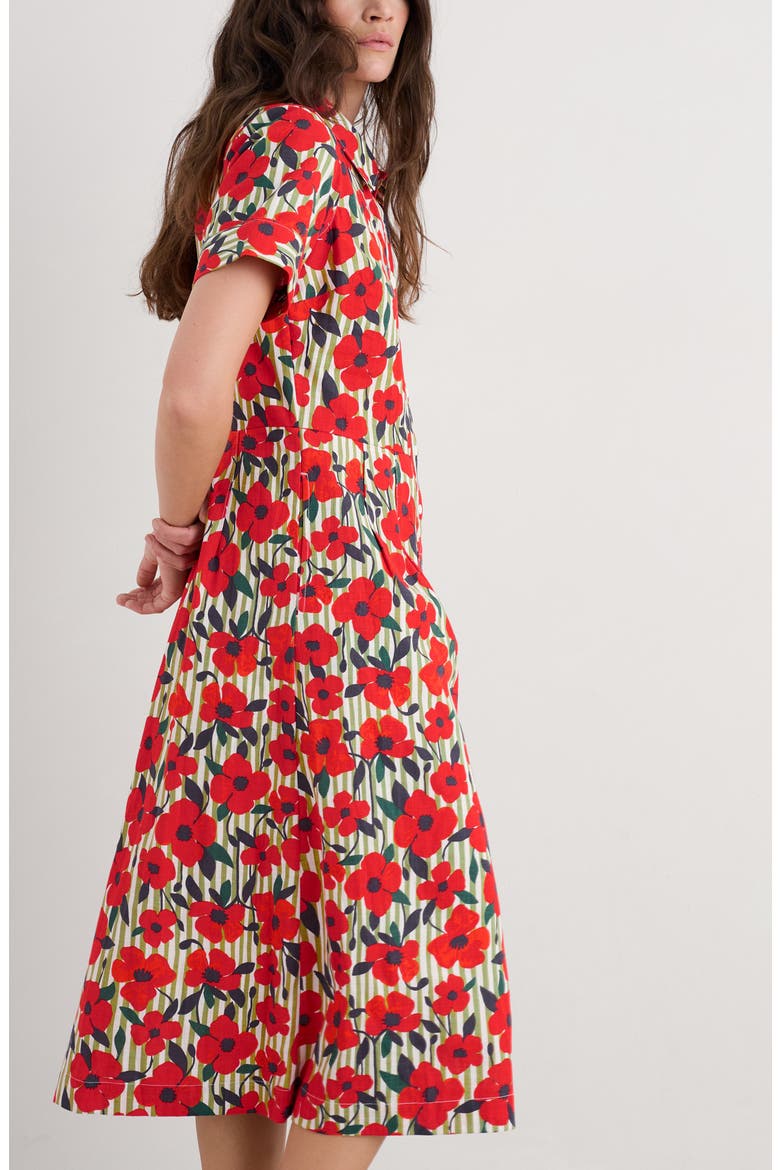 Birch Glade Floral Organic Cotton Midi Shirtdress, Alternate, color, STRIPEY FLORAL MOSS