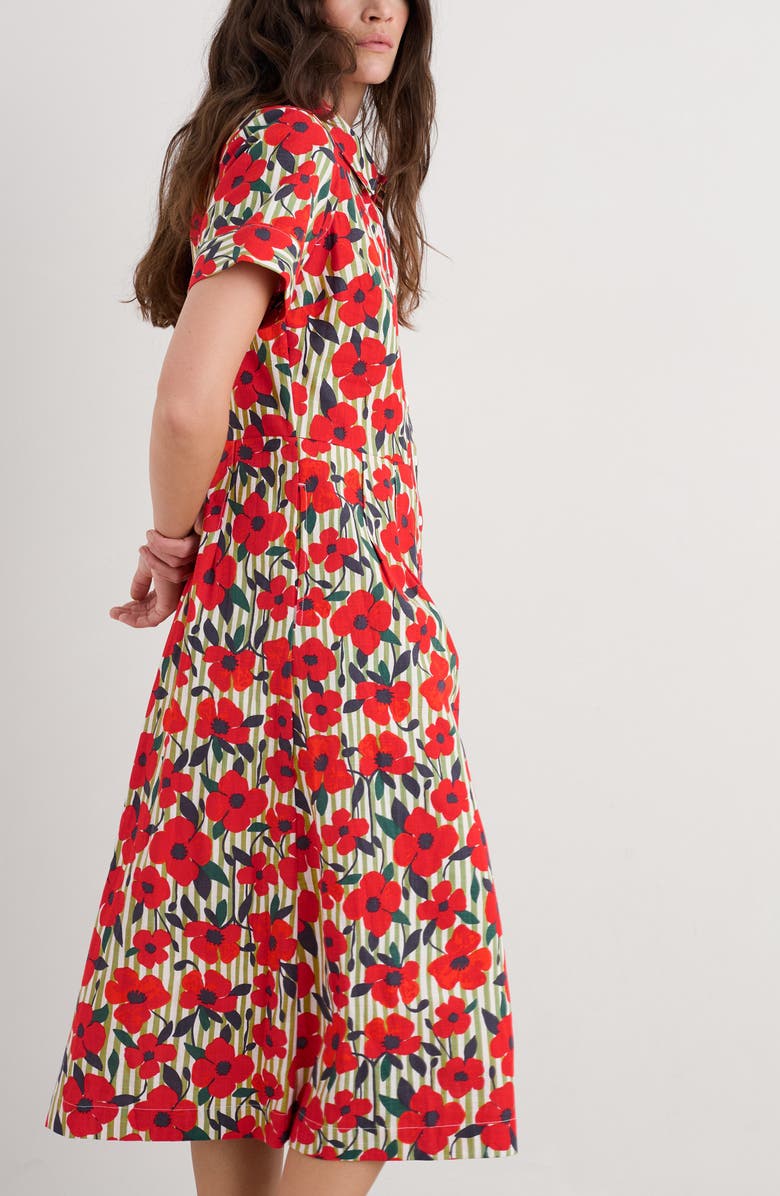 Seasalt Cornwall Birch Glade Floral Organic Cotton Midi Shirtdress, Alternate, color, Stripey Floral Moss