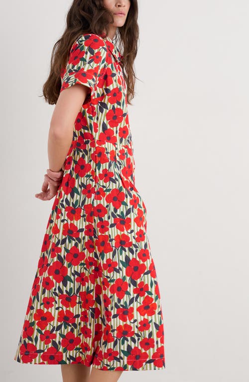 Seasalt Cornwall Birch Glade Floral Organic Cotton Midi Shirtdress In Red