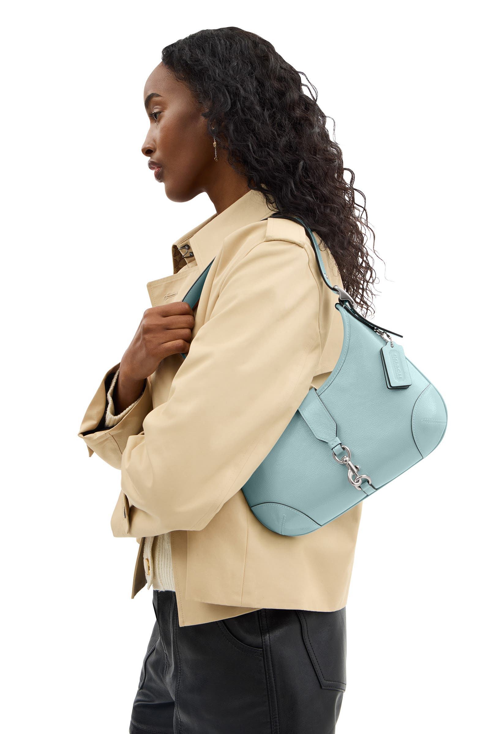 COACH Hamptons Crinkle Patent Leather Hobo Bag, Alternate, color, 