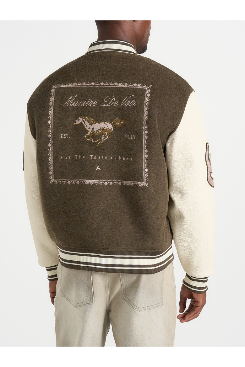 Equestrian Wool-Blend Varsity Jacket, Alternate, color, Olive