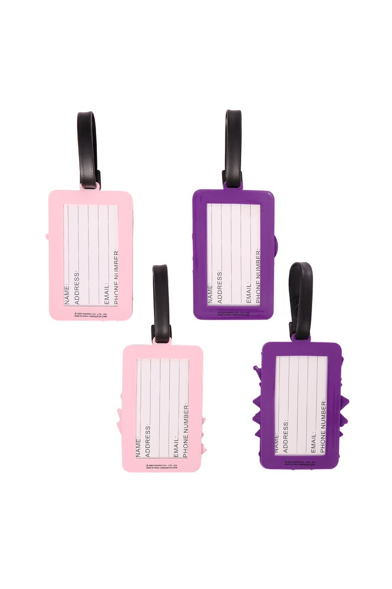 4-Piece Luggage Tag Set, Alternate, color, purple, pink, red