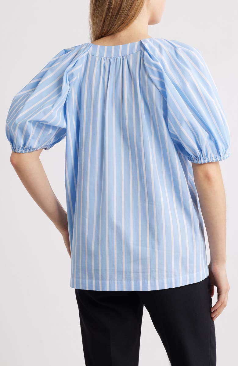 Anne Klein Stripe Puff Sleeve Cotton Top, Alternate, color, 