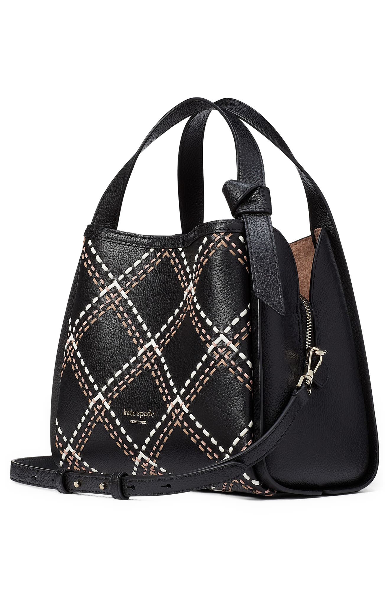 Kate Spade New York medium plaid stitch leather tote, Alternate, color, 