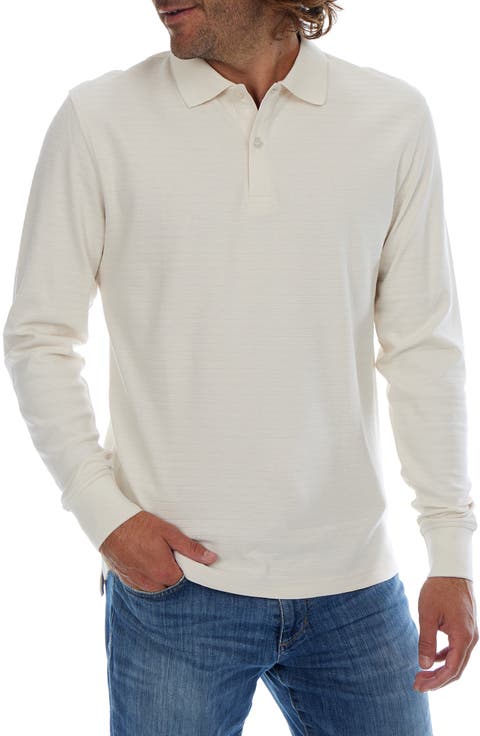 Horizontal Stripe Long Sleeve Cotton Polo