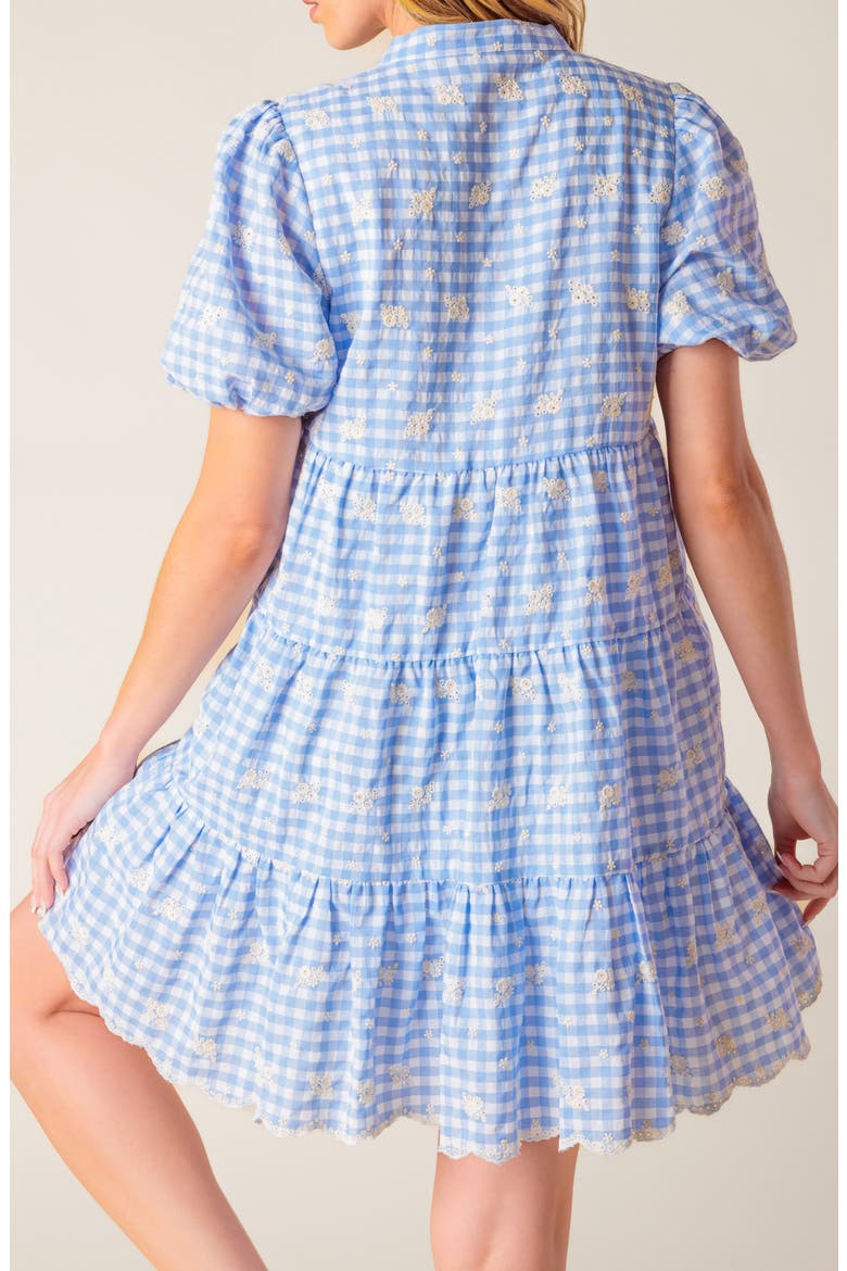 Floral Embroidered Gingham Puff Sleeve Babydoll Dress, Alternate, color, POWDER BLUE