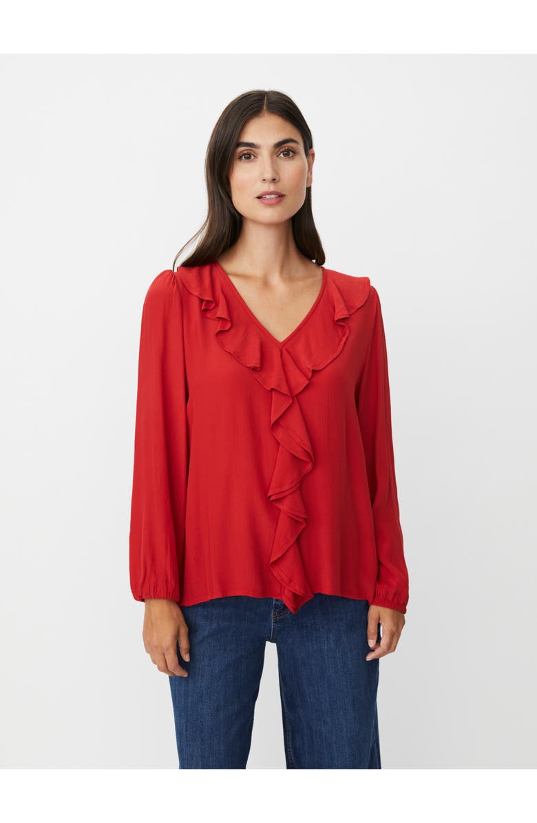 Masai Copenhagen Mabeauna Ruffled V-Neck Blouse, Main, color, Scarlet Sage