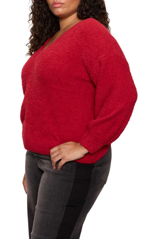 Sanctuary Teddy Fleece V-neck Sweater In Red
