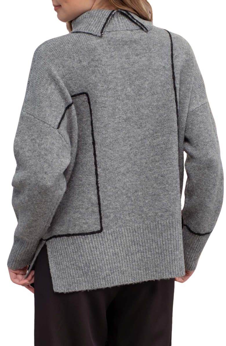 Blu Pepper Stripe Turtleneck Sweater, Alternate, color, Heather Grey