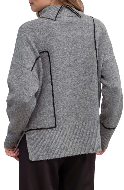 Blu Pepper Stripe Turtleneck Sweater In Heather Grey