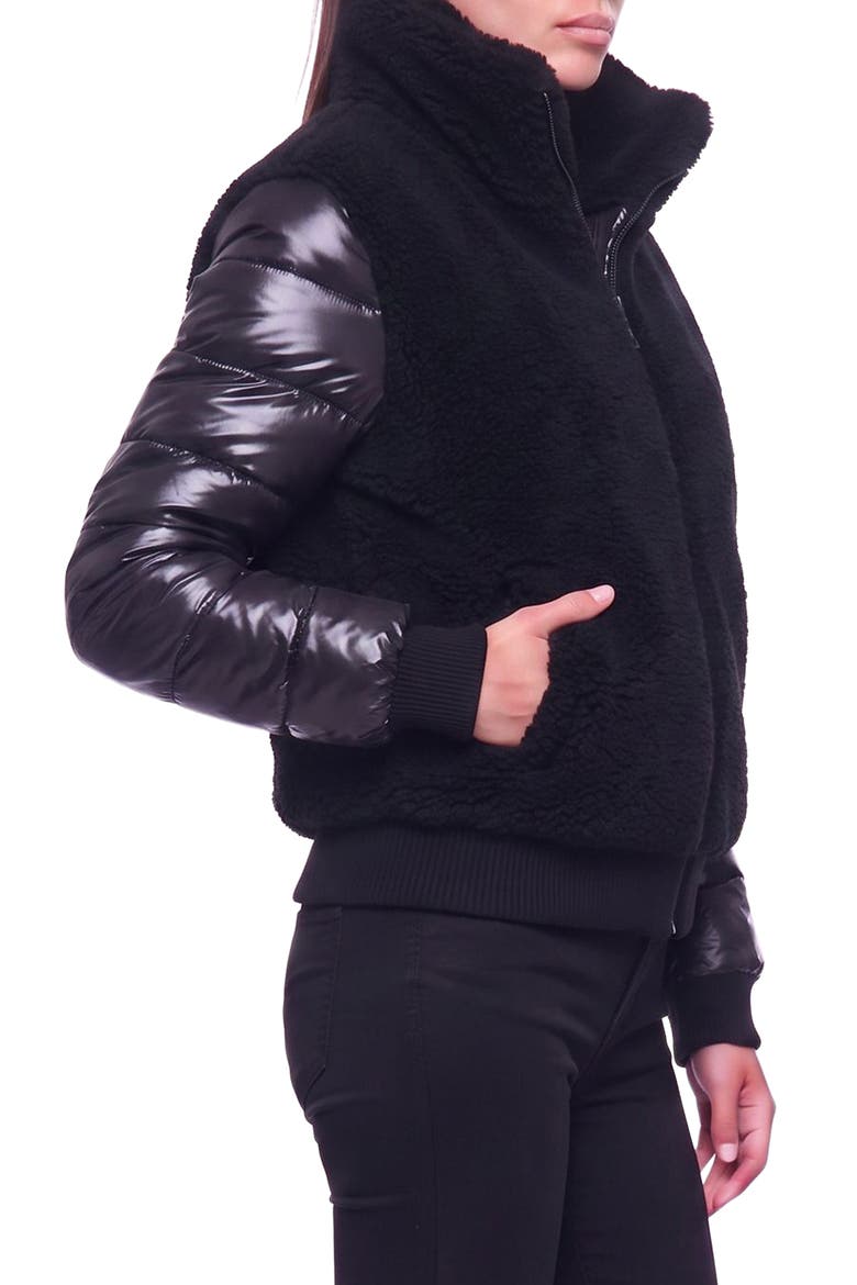 Carrie Mixed Media Fleece Bomber Jacket, Alternate, color, JET/ BLACK