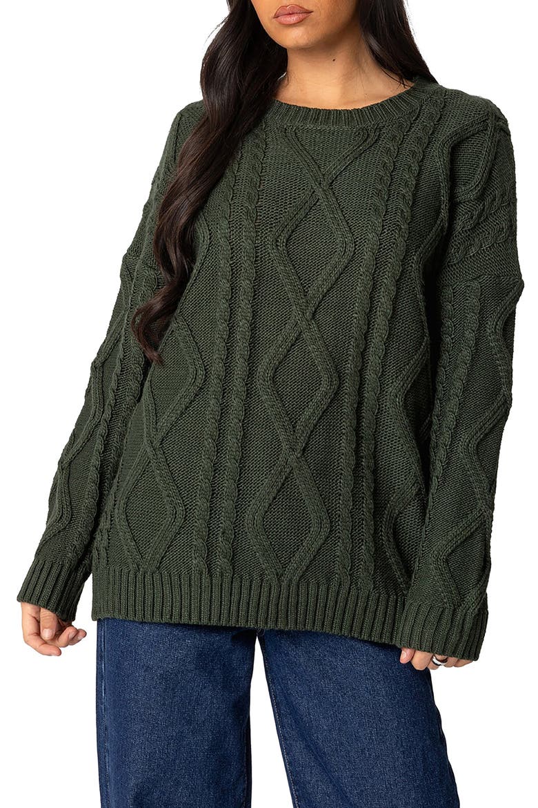 Kennedy Oversize Cable Stitch Sweater, Main, color, GREEN