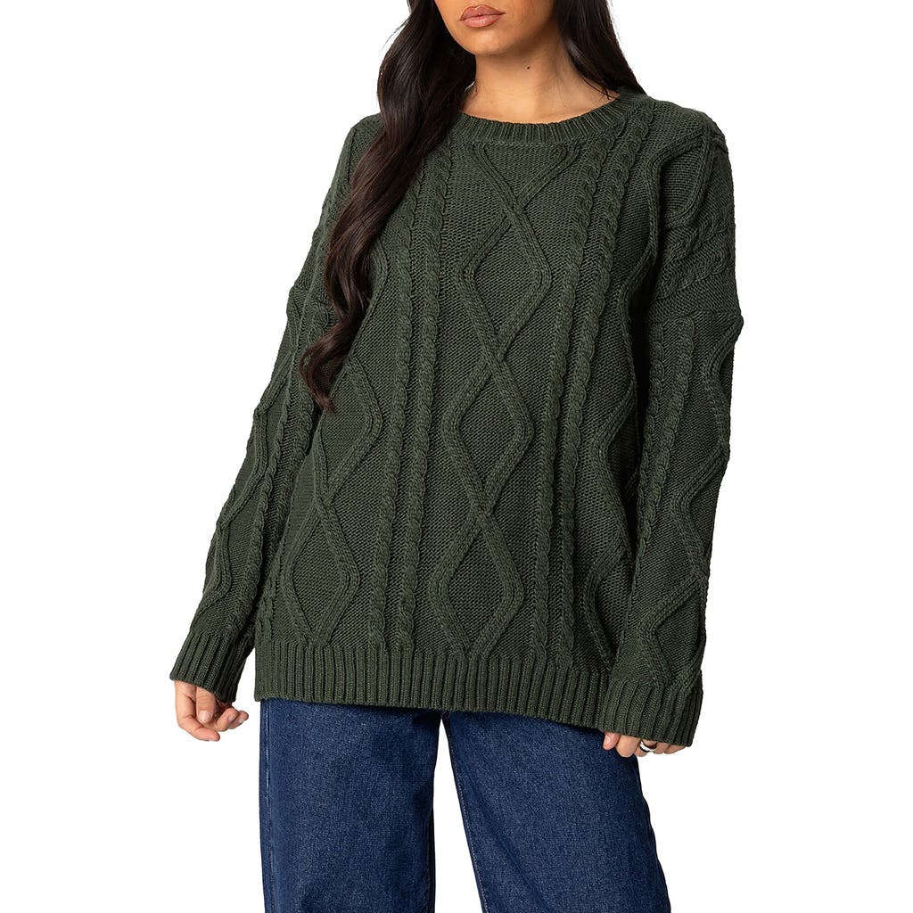 Edikted Kennedy Oversize Cable Stitch Sweater In Green
