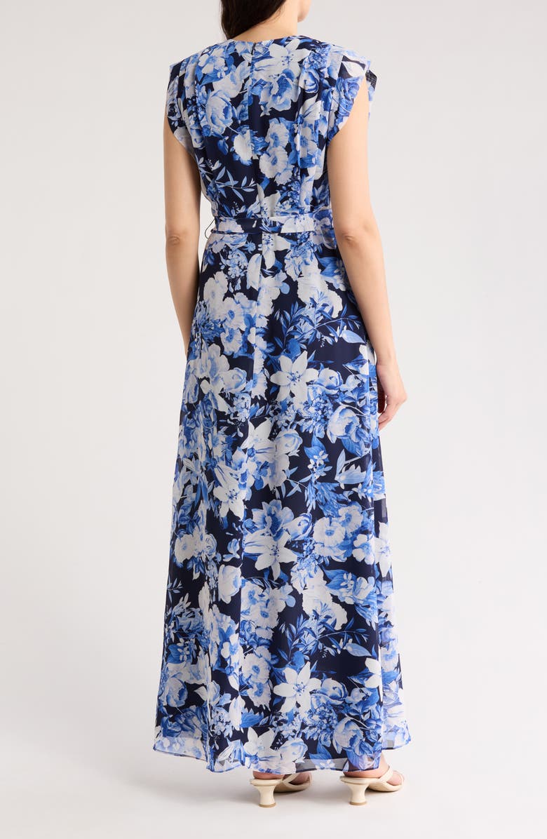 Eliza J Obi Floral Cap Sleeve High-Low Dress, Alternate, color, Navy Ivory
