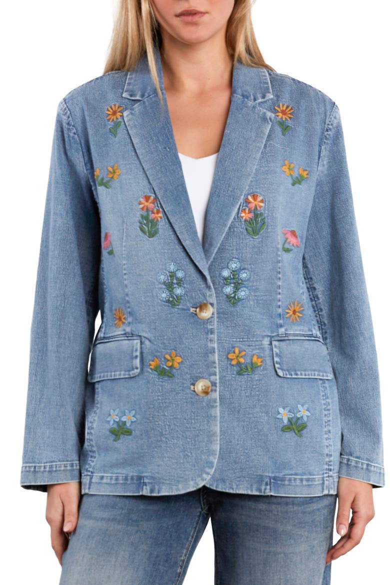 Meadow Kiss Embroidered Blazer, Main, color, DENIM