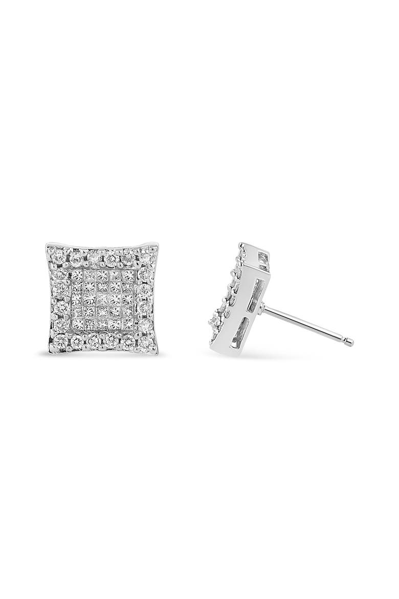 18K White Gold 1.00 Cttw Diamond Halo Square Stud Earring, Alternate, color, White