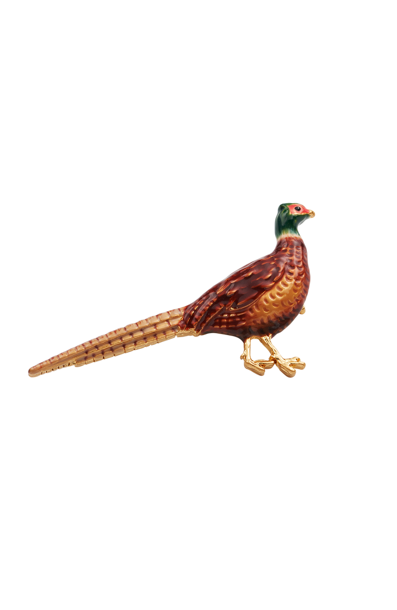 Fable England Pheasant Enamel Brooch, Alternate, color, Gold