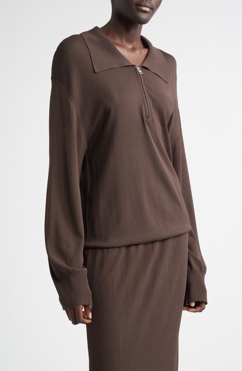 Brandon Maxwell The Sabine Long Sleeve Polo Sweater Dress, Alternate, color, Truffle