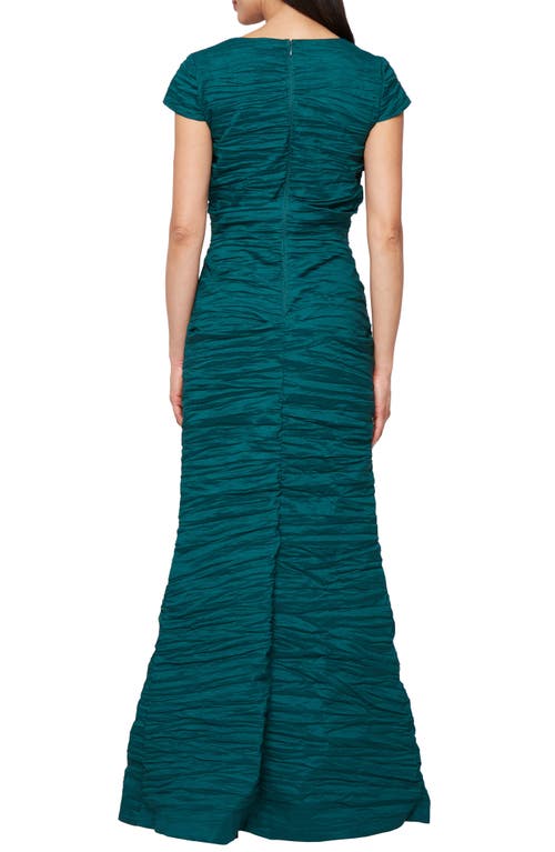 Alex Evenings Crinkle Stretch Taffeta Gown In Green