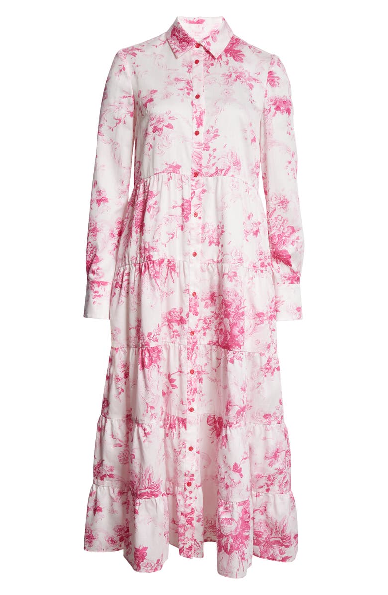 Erdem Floral Print Long Sleeve Tiered Shirtdress, Alternate, color, 