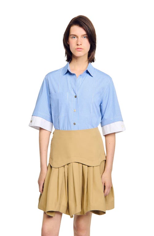 Sandro Mini Flared Pleated Skirt In Blue