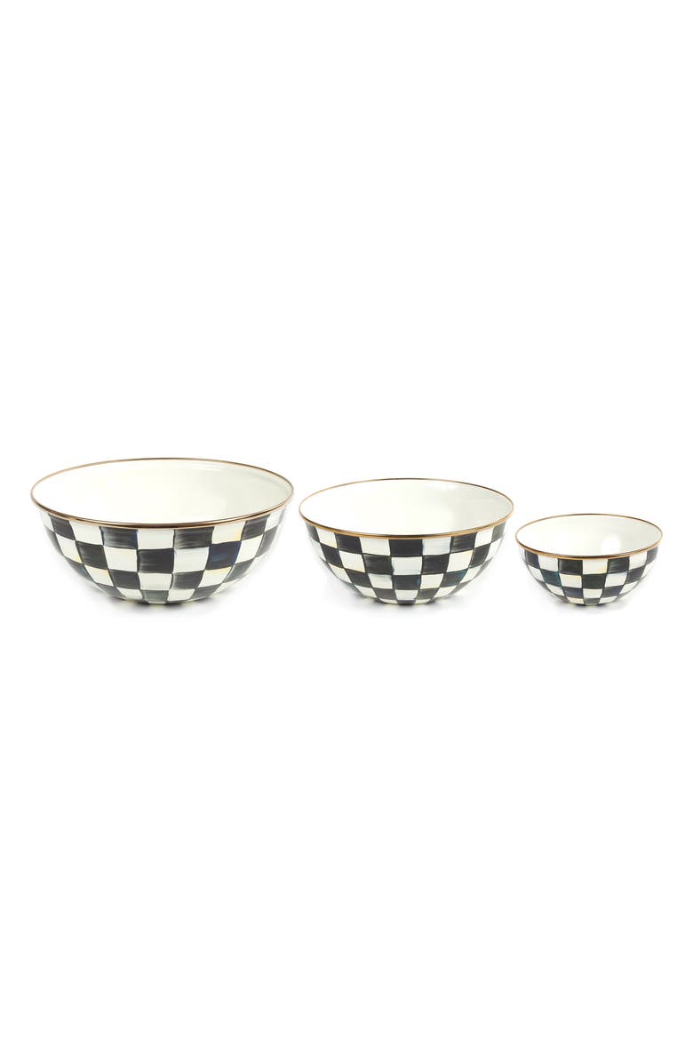MACKENZIE CHILDS Courtly Check Set of 3 Mixing Bowls, Main, color, Black/ White